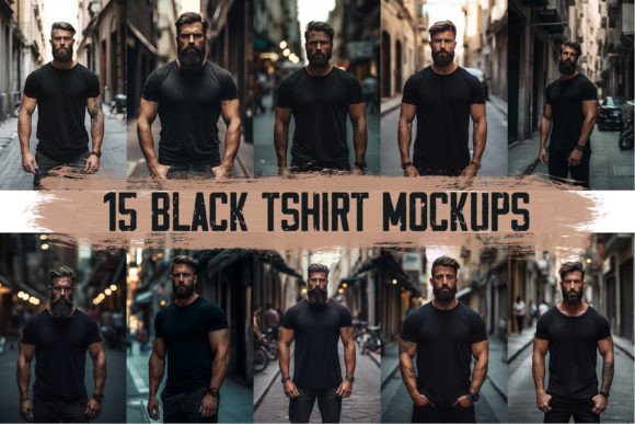 15 Black Tshirt Mockup Graphics for T-Shirts