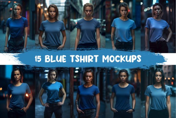 15 Blue Tshirt Mockup - Female: Graphics for Product Mockups