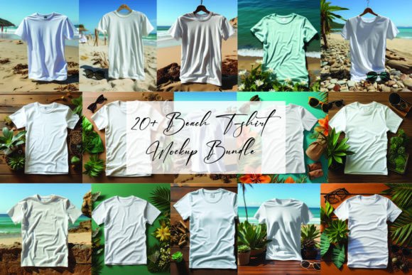 Beach T-Shirt Mockup Bundle: Graphics & Product Mockups