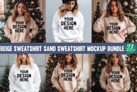 Beige Sweatshirt Mockup Bundle: Graphics for Hoodies Sweatshirts