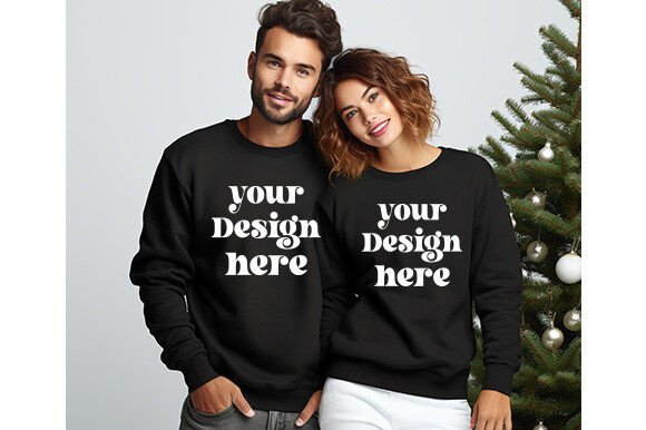 Christmas Couple Black Sweatshirt Mockup Graphics