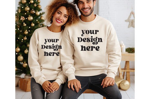 Christmas Couple Sand Sweatshirt Mockup: Graphics for Christmas New Year