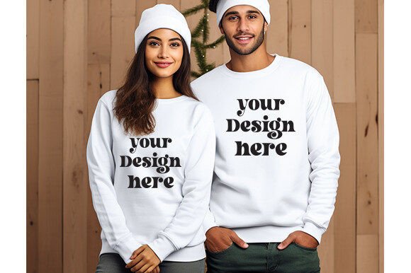 Christmas Couple White Sweatshirt Mockup Graphics