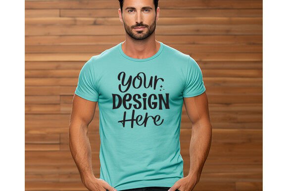 Male Model T-Shirt Mockup Aqua: Graphics for Product Mockups