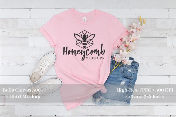 Pink Bella Canvas 3001, Spring Mockup Graphics for T-Shirts
