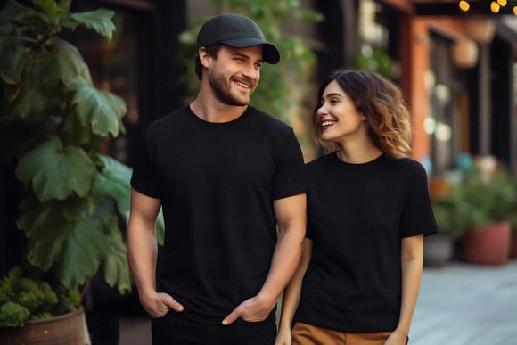 Valentine Couple Black T-Shirt Mockup Graphics