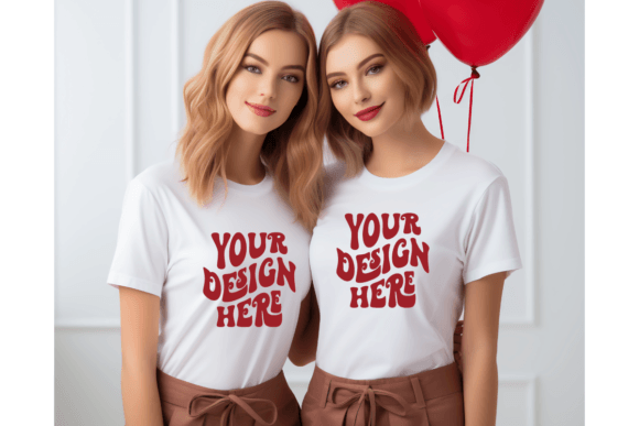 Valentine White Tshirt Friend Mockup for Graphics & T-Shirts